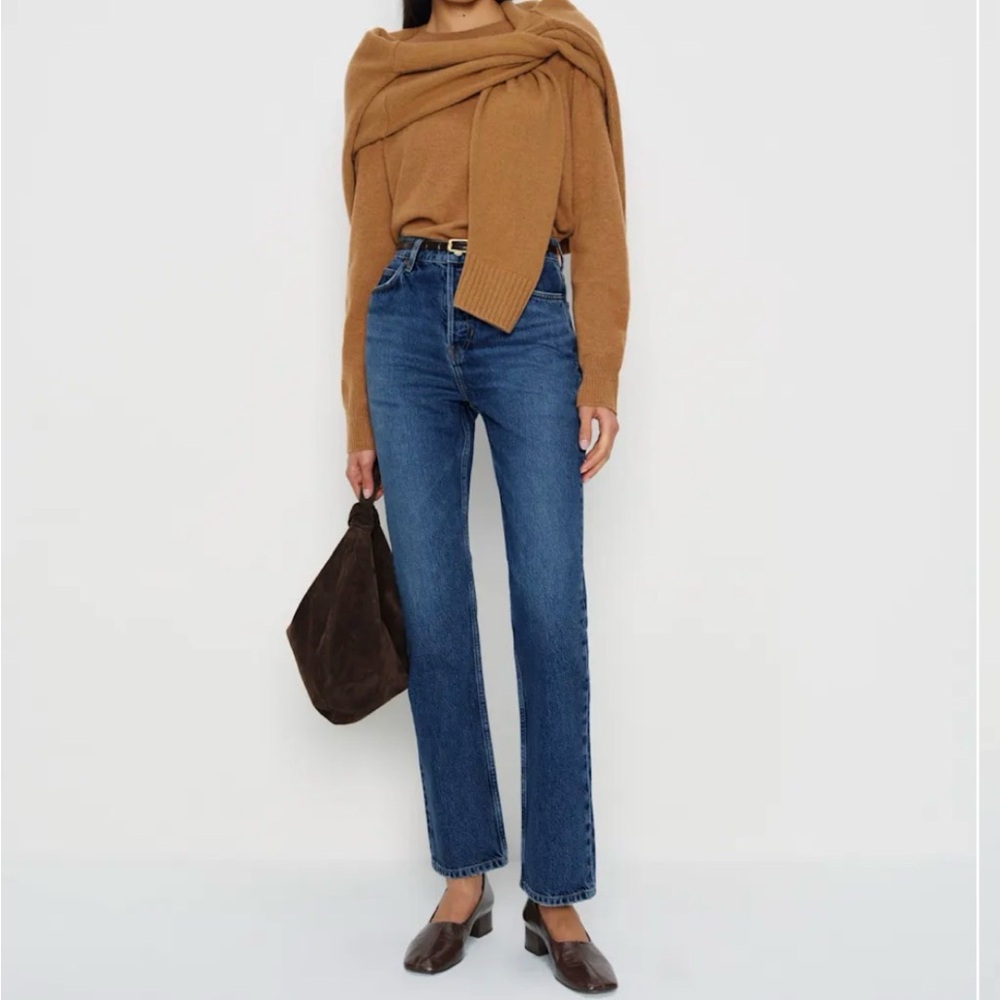 Reformation Dark Blue Cynthia High-Rise Straight Long Jeans 28